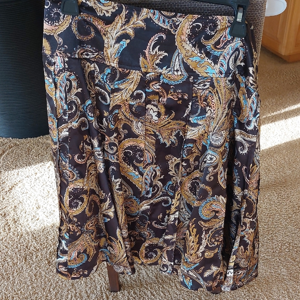 Worthington A-Line Skirt with Paisley Design in Brown and Blue